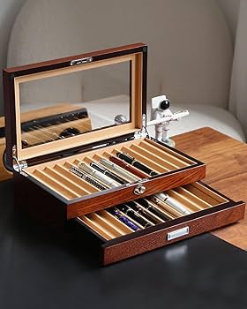 木製　万年筆ボックス ガラス天板付き[最終値下げ] Amazon.co.jp: ybaymy 万年筆ケース 23本 木製 ペンケース